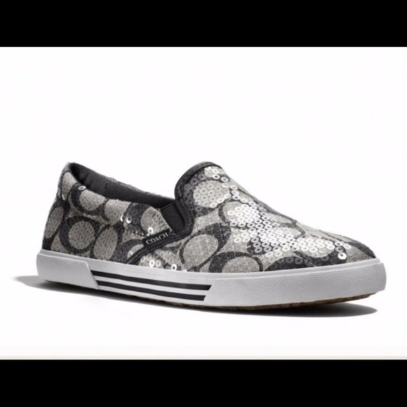 Coach Signature Kivy Brown Sequin Sneakers 9B - Picture 2 of 9